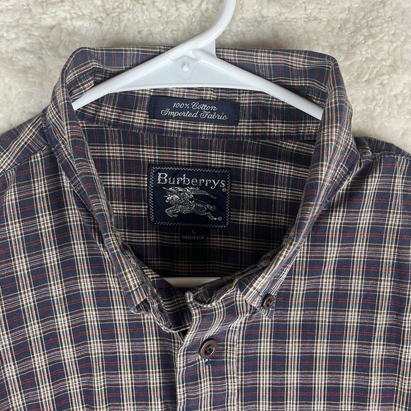 Vintage Burberrys of London Shirt Mens Large Brown Plaid Button Up USA Made - Picture 2 of 6